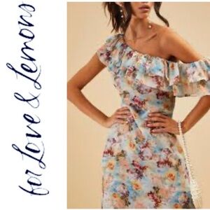 For Love And Lemons Delphine One-Shoulder Flutter Sleeve Dress